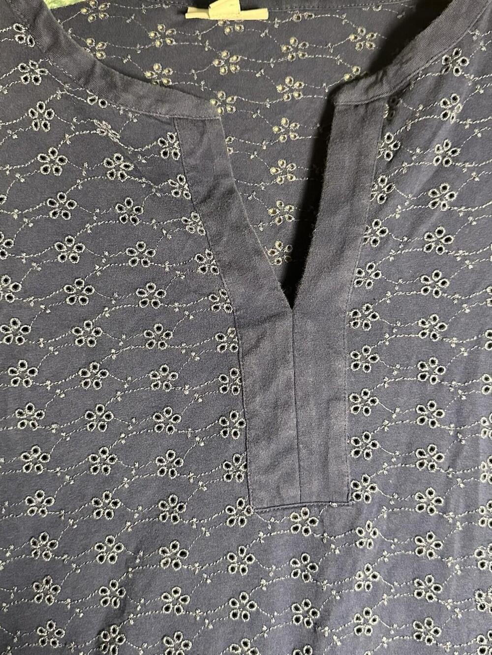 J. JILL Cotton Pullover 3/4 Sleeve Blouse Navy Blue Eyelet Lace V Neck Sz XL - Picture 9 of 15